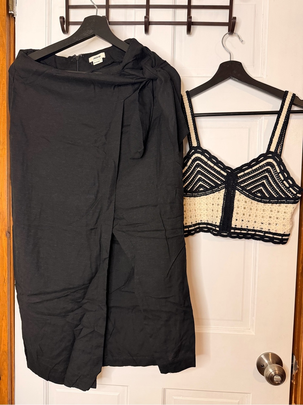T.J.Maxx Black Tie-Waist Midi Skirt with Cropped Crochet Top Set